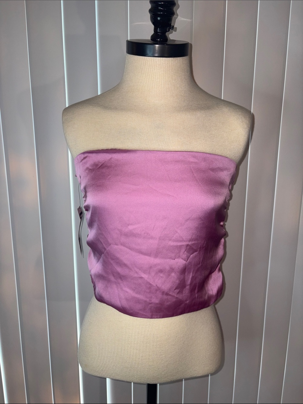 Urban Outfitters Pink Satin Ruched Cropped Bandeau Top L NWT